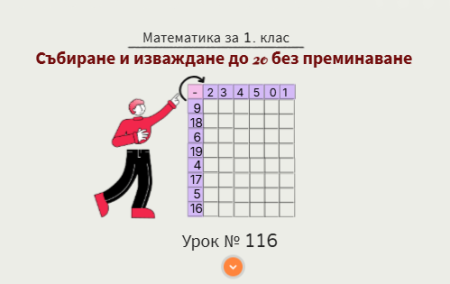 Урок № 116. Събиране и изваждане до 20 без преминаване